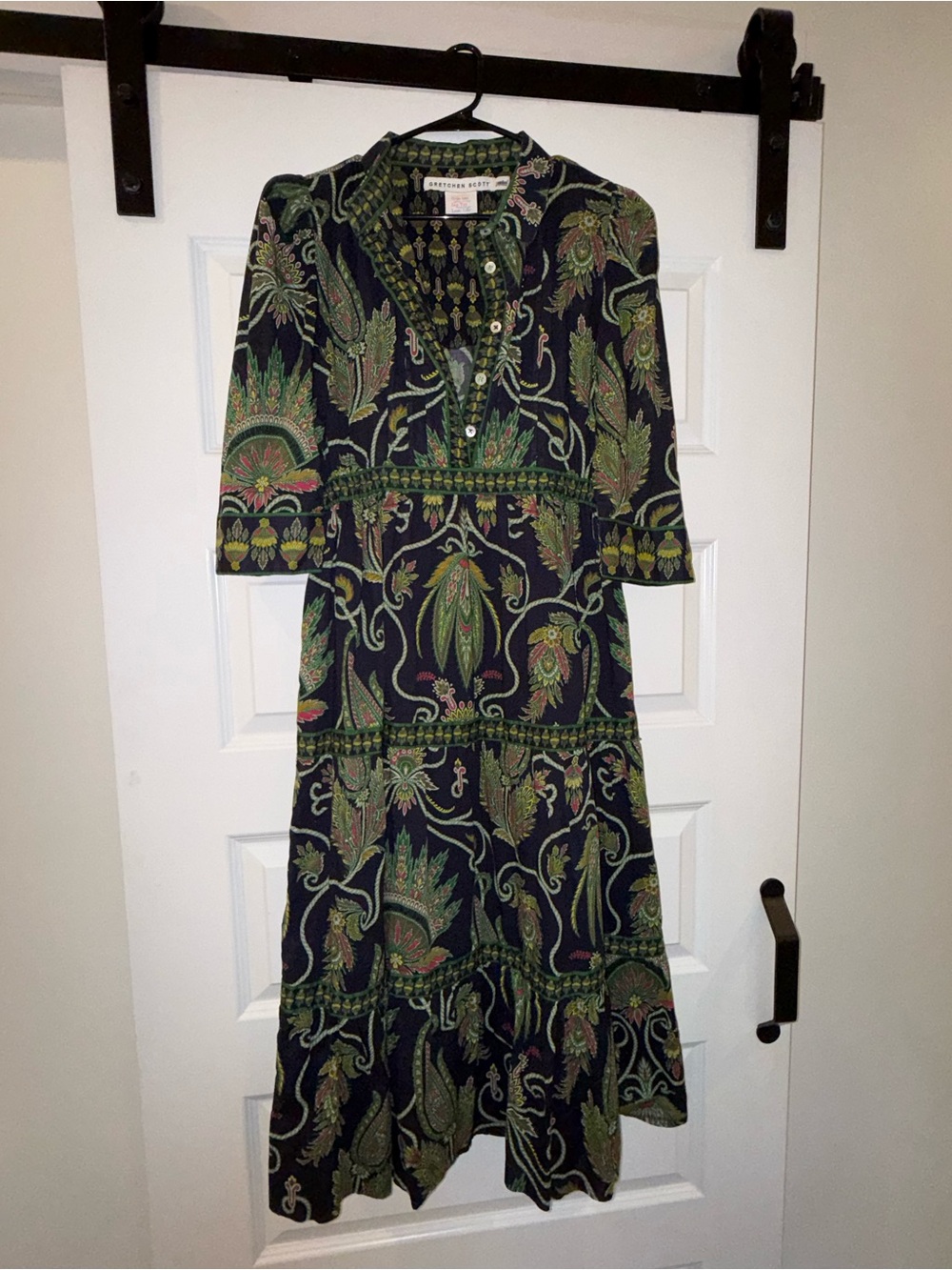 Gretchen Scott The Damsel Plume Midi Dress Navy Paisley Size M